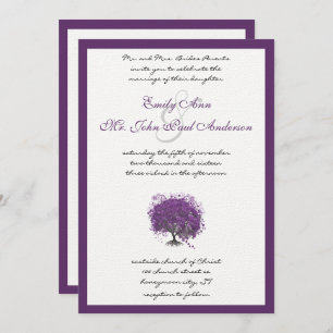 Purple Heart Leaf Tree Borders Wedding Invite