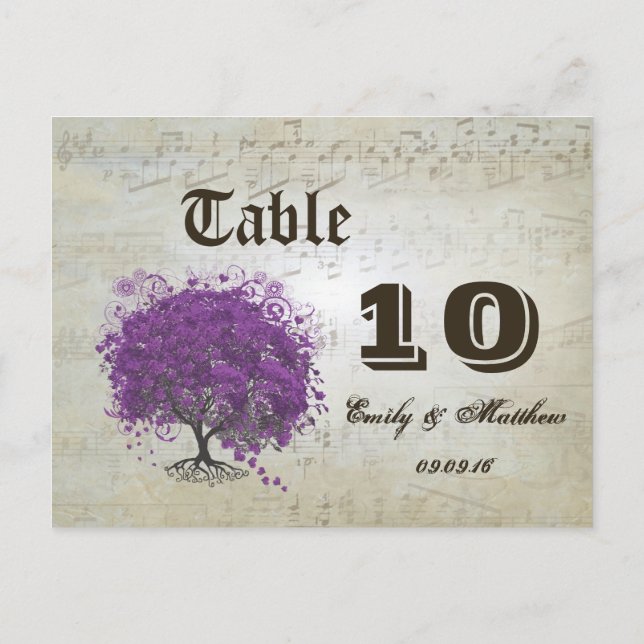 Purple Heart Leaf Tree Table Number Postcard (Back)