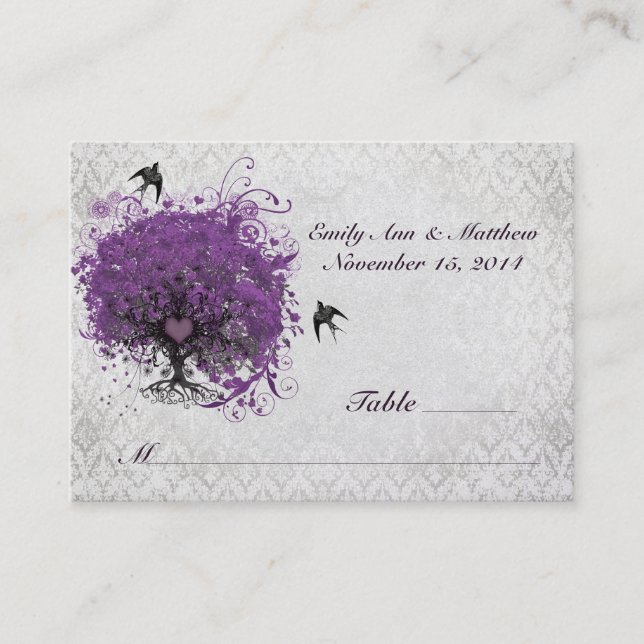 Purple Heart Leaf Tree Table Place Cards (Front)