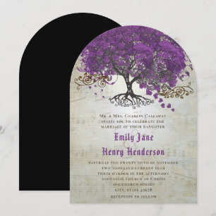 Purple Heart Leaf Tree Wedding Invites