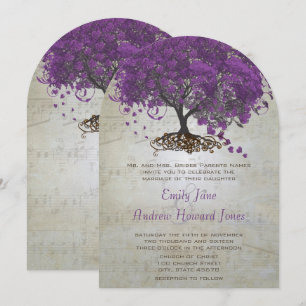 Purple Heart Leaf Tree Wedding Invites