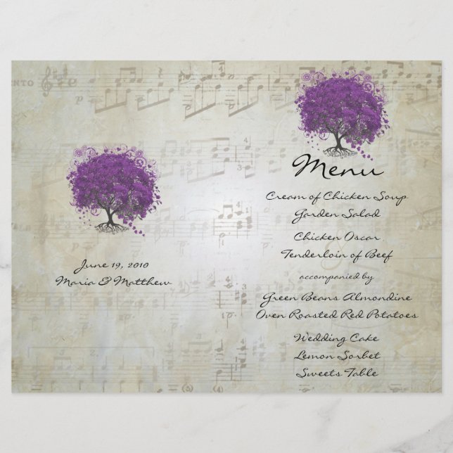 Purple Heart Leaf Tree Wedding Menu (Front)