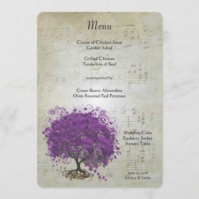 Purple Heart Leaf Tree Wedding Menu (Front)