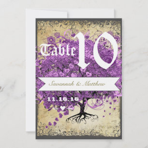 Purple Heart Leaf Tree Wedding Table Number