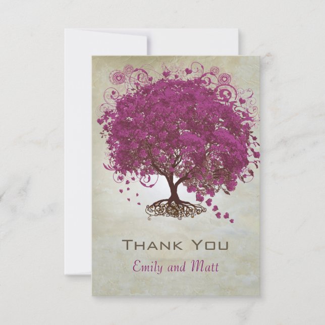 Purple Heart Leaf Tree Wedding Thank You (Front)