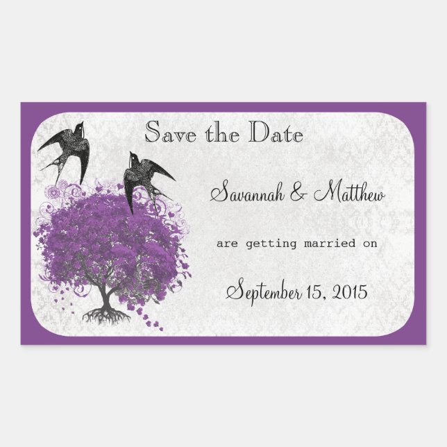 Purple Heart Leaf Tree Weddings Rectangular Sticker (Front)