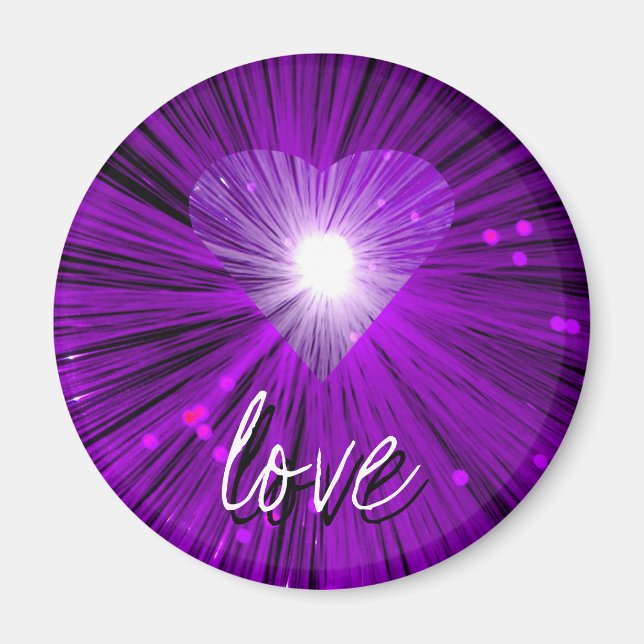 Purple Heart 'love' round fridge magnet (Front)