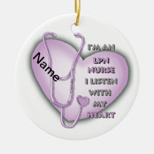 Purple Heart LPN Nurse Ceramic Tree Decoration