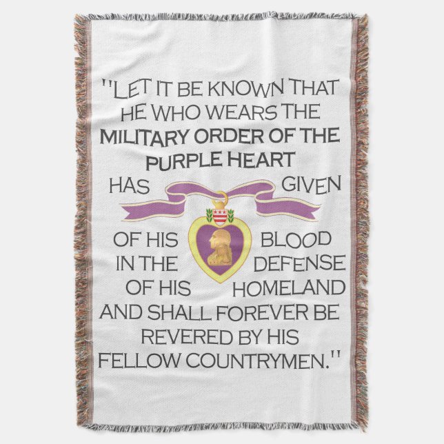 Purple Heart Medal Throw Blanket (Front Vertical)