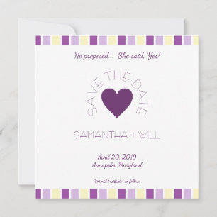 Purple Heart Modern and Minimalist Striped Design Save The Date