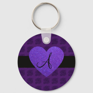 Purple heart monogram roses key ring