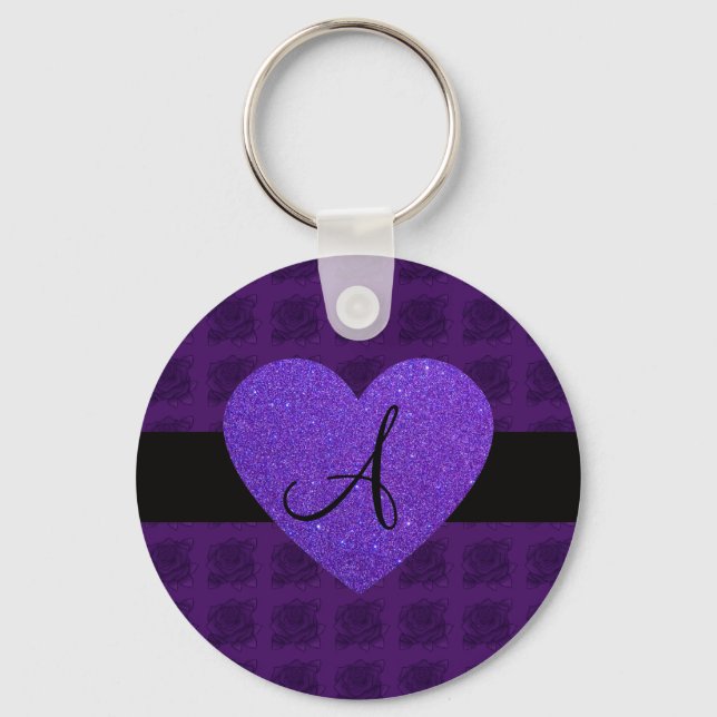 Purple heart monogram roses key ring (Front)
