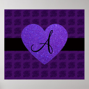 Purple heart monogram roses poster