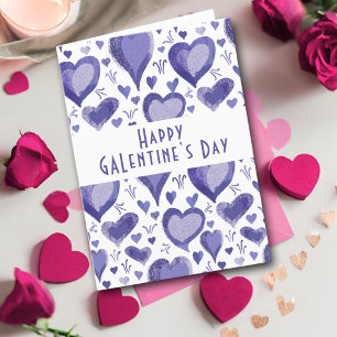 Purple Heart Pattern Happy Galentine`s Day Holiday Card
