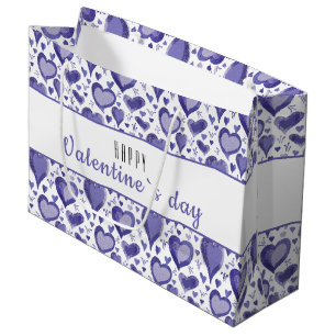 Purple Heart Pattern Happy Valentine`s Day  Large Gift Bag