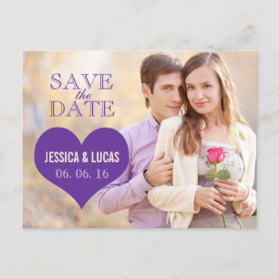 PURPLE HEART PHOTO SAVE THE DATE ANNOUNCEMENT POSTCARD
