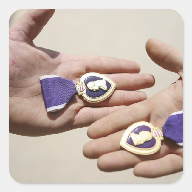 Purple Heart recipients display their medals Square Sticker (Front)