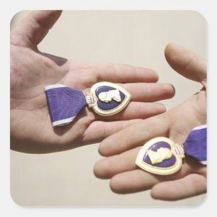 Purple Heart recipients display their medals Square Sticker