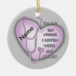 Purple Heart RN Nurse Ceramic Tree Decoration