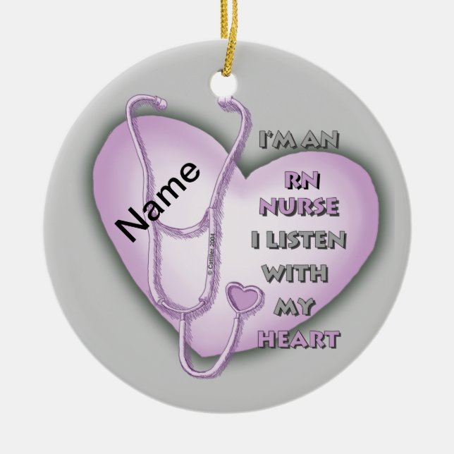 Purple Heart RN Nurse Ceramic Tree Decoration (Front)