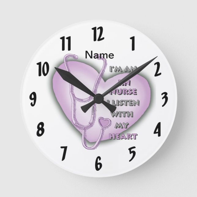 Purple Heart RN Nurse Round Clock (Front)