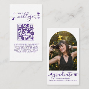 Purple Heart Script QR Code College Fund Photo Enclosure Card