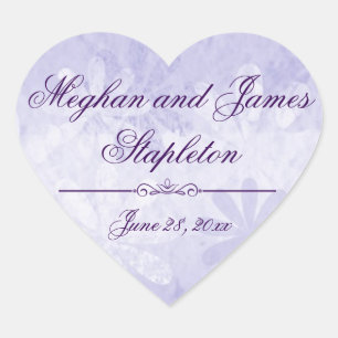 Purple Heart-Shaped Custom Floral Wedding Sticker