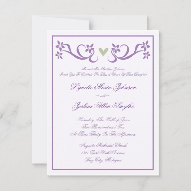 Purple Heart Simple Accent Wedding Invitations (Front)
