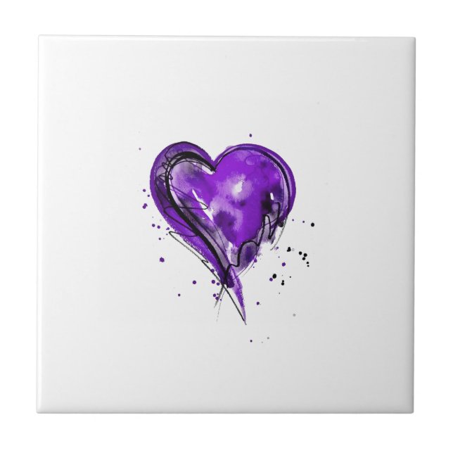 Purple Heart Watercolor Tile (Front)