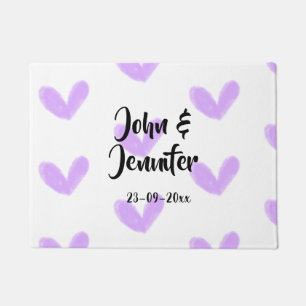 Purple heart watercolor valentine's couple name da doormat
