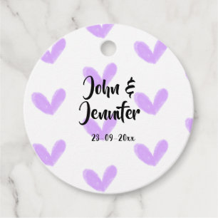 Purple heart watercolor valentine's couple name da favour tags