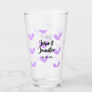 Purple heart watercolor valentine's couple name da glass