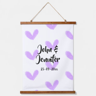 Purple heart watercolor valentine's couple name da hanging tapestry