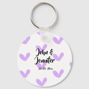 Purple heart watercolor valentine's couple name da key ring