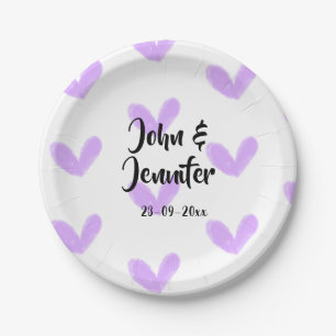 Purple heart watercolor valentine's couple name da paper plate