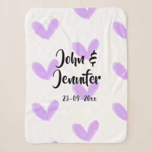 Purple heart watercolor valentine's couple name da sherpa blanket
