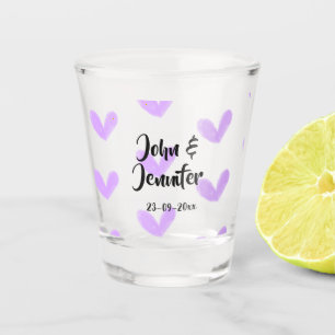 Purple heart watercolor valentine's couple name da shot glass
