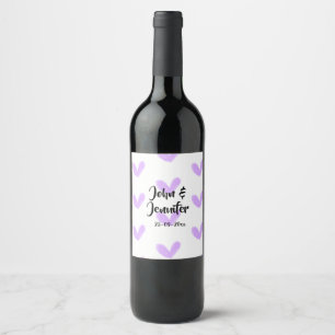 Purple heart watercolor valentine's couple name da wine label