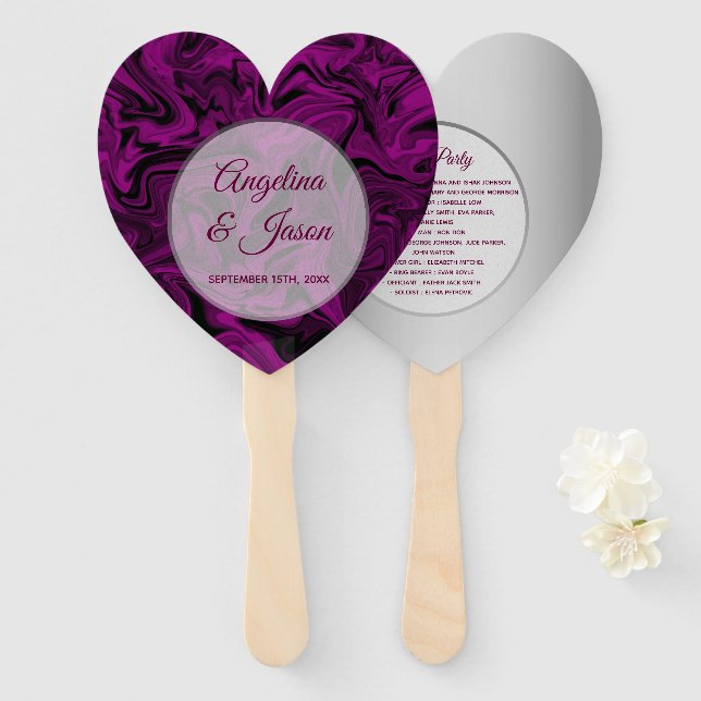 Purple Heart Wedding Program Hand Fan (Front and Back)
