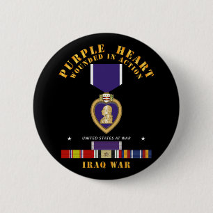 Purple Heart - WIA w IRAQ SVC w Purple Heart Ribbo 6 Cm Round Badge