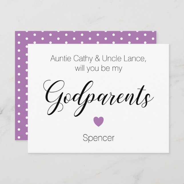Purple Heart Will You Be My Godparents Proposal Invitation (Front/Back)