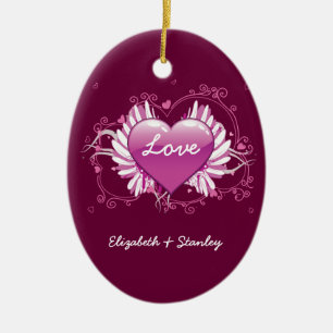 Purple heart wings swirls Love Valentine's Day Ceramic Tree Decoration