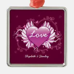 Purple heart wings swirls Love Valentine's Day Metal Tree Decoration