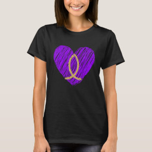 Purple Heart With Gold Christian Fish Symbol T-Shirt
