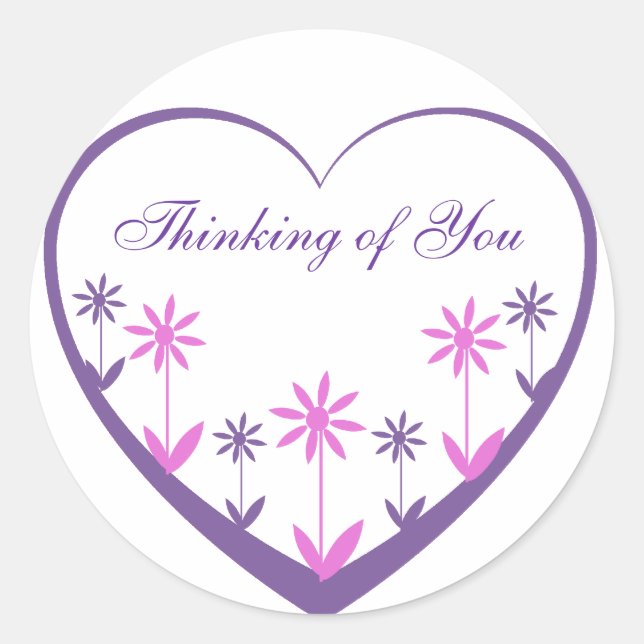 Purple heart with pink & purple flowers classic round sticker (Front)