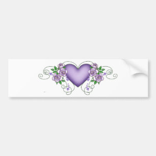 purple heart with roses & vines bumper sticker