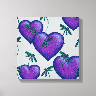 Purple Hearts and Dragonflies Canvas Print