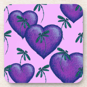 Purple Hearts and Dragonflies Coaster