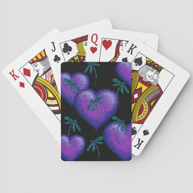 Purple Hearts and Dragonflies Playing Cards (Back)