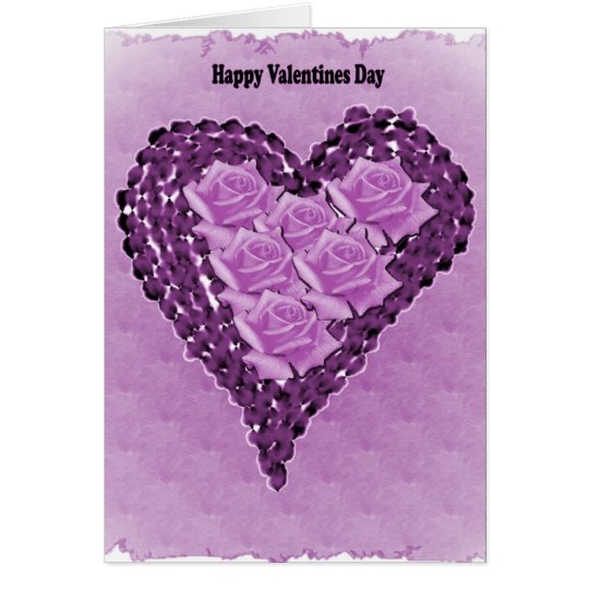 Purple Hearts and Roses Valentines Day Card